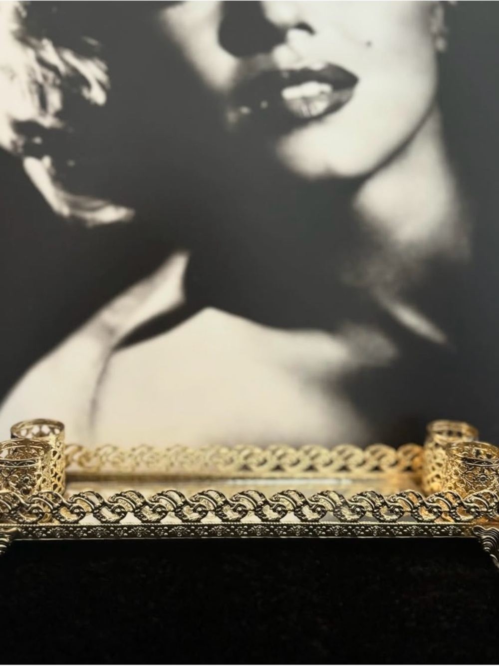 Vintage Gold Filigree Mirrored Lipstick Holder- Intricate Openwork Design